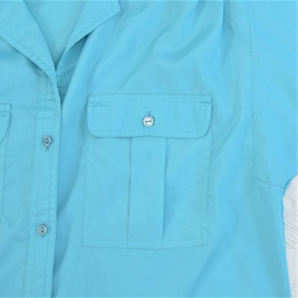 Vintage 90’s Ariella Aqua Blue Lightweight Button Up Short Sleeve Shoulder Pad B - Picture 4 of 12